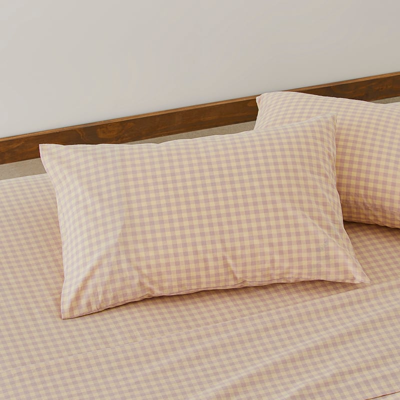 Stonewashed Cotton Printed Dusty Lemon Gingham Sheet Separates