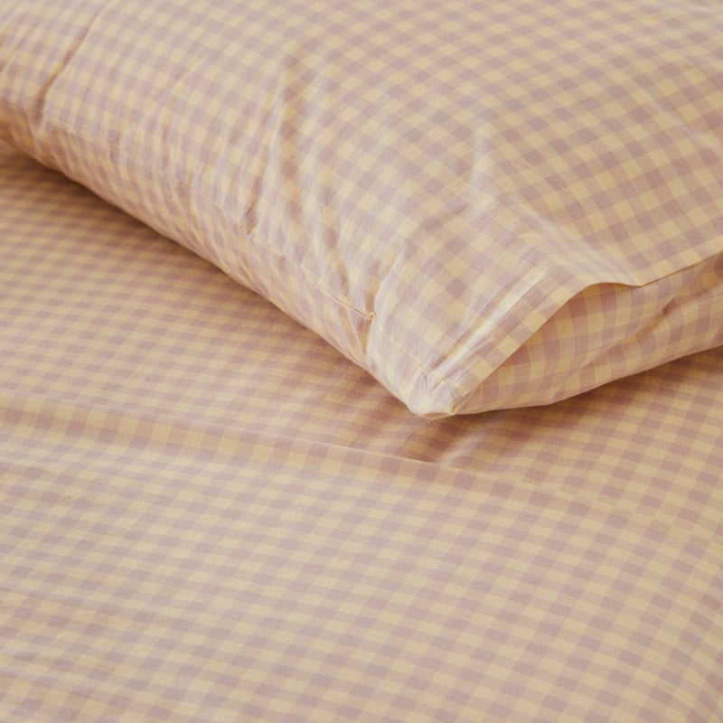 Stonewashed Cotton Printed Dusty Lemon Gingham Sheet Set