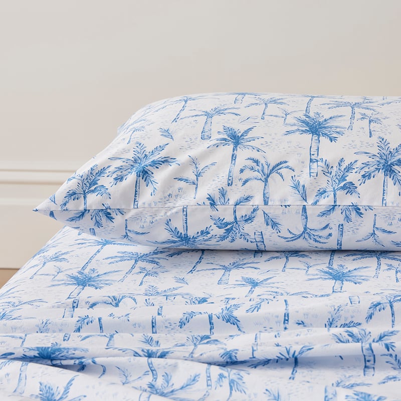 Ocean Palms Blue Printed Sheet Set