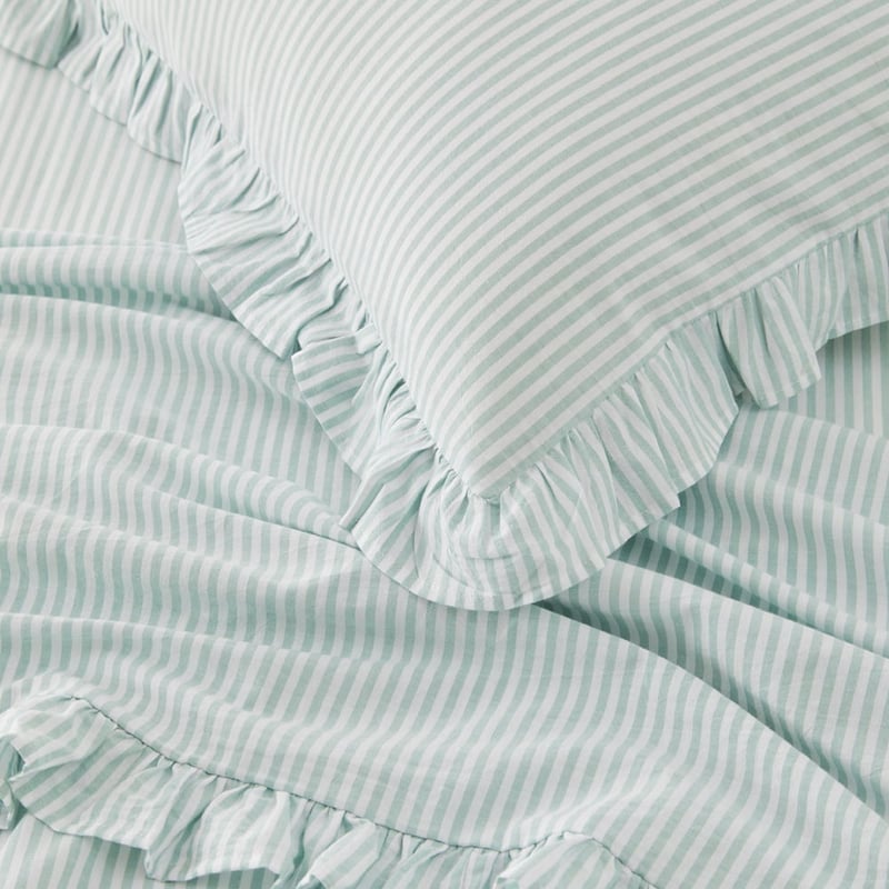 Ruffle Mint Blue Stripe Sheet Set