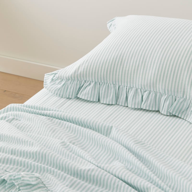 Ruffle Mint Blue Stripe Sheet Set