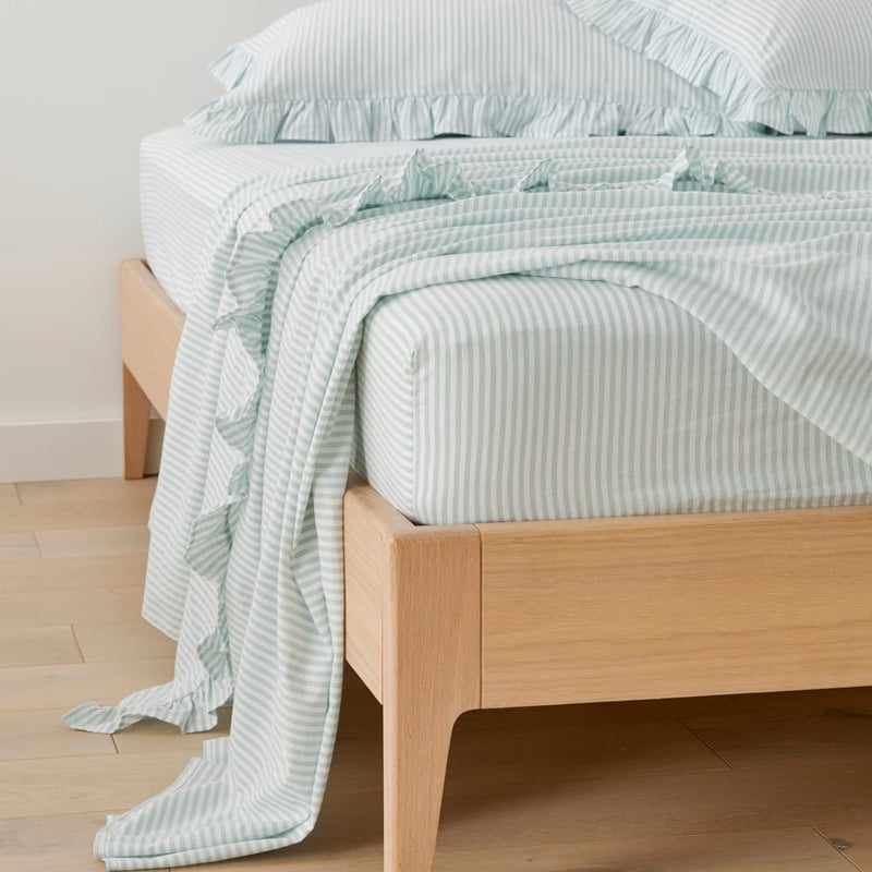 Ruffle Mint Blue Stripe Sheet Set