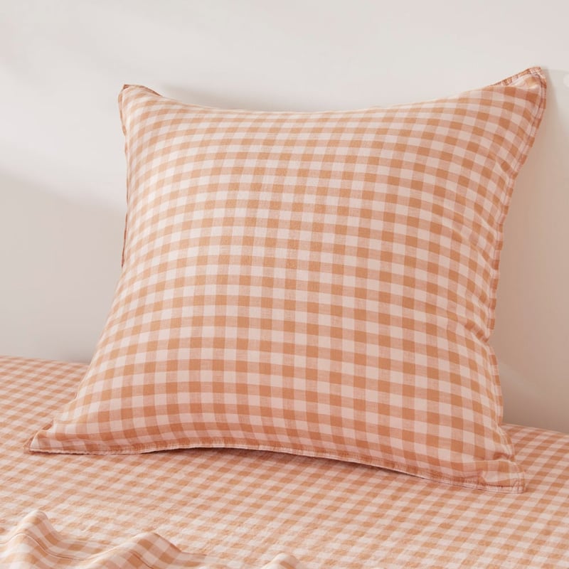 Vintage Washed Linen Caramel & Pink Check Sheet Separates