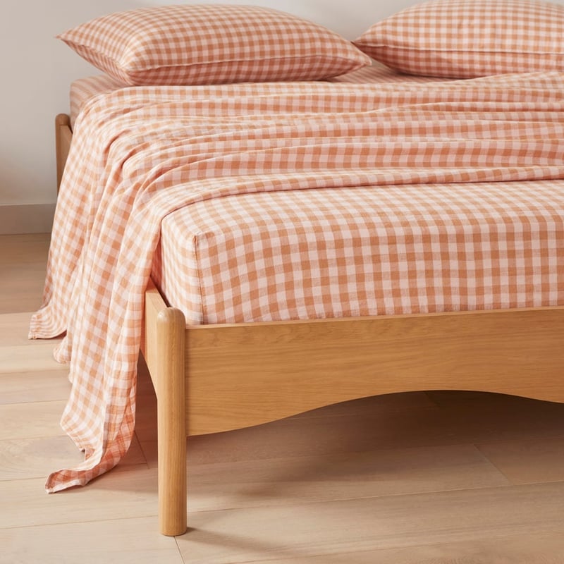 Vintage Washed Linen Caramel & Pink Check Sheet Separates
