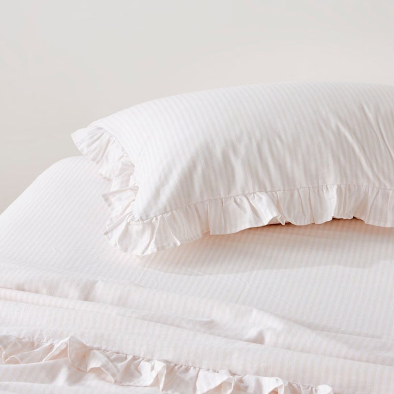 Ruffle Natural Stripe Sheet Set