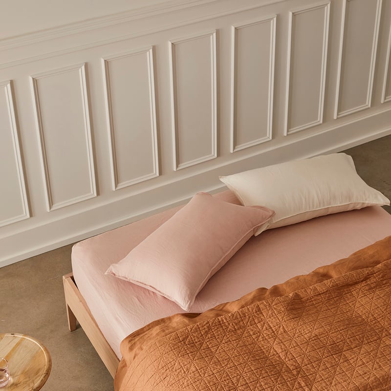 Vintage Washed Linen Caramel Quilted Coverlet Separates