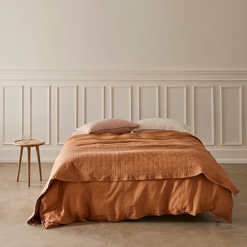 Vintage Washed Linen Caramel Quilted Coverlet Separates