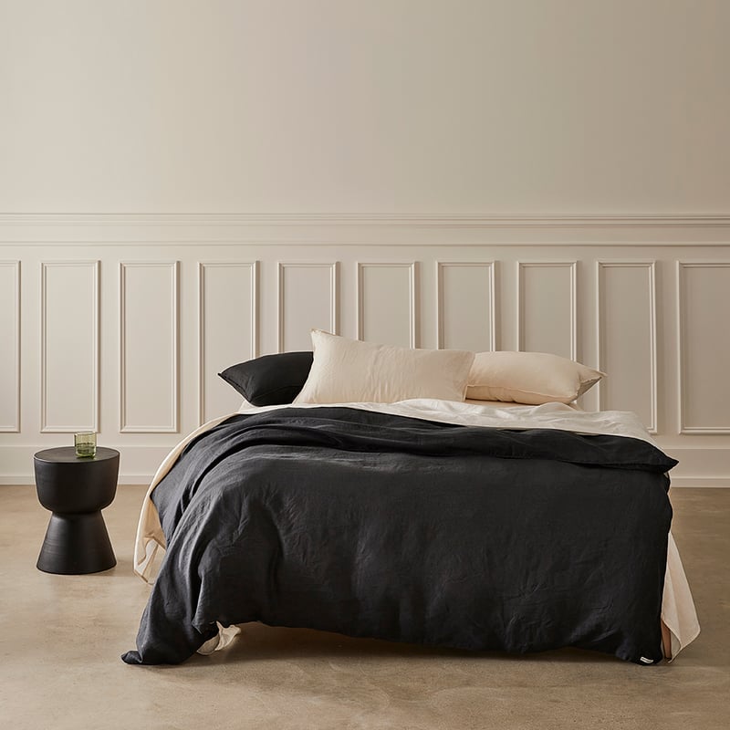 Vintage Washed Linen Onyx Quilt Cover Separates