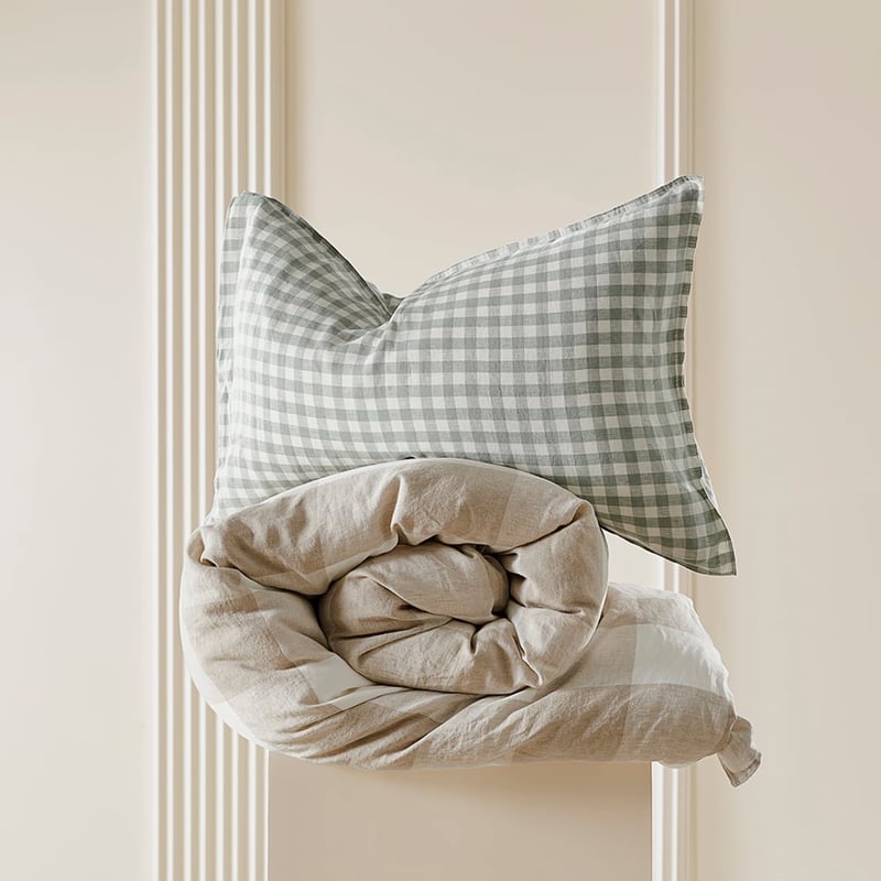 Vintage Washed Linen Eucalyptus Check Sheet Separates 