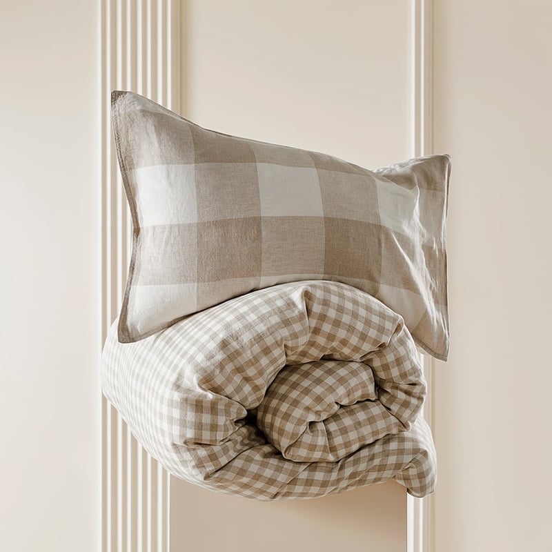 Vintage Washed Linen Large Linen Check Quilt Cover Separates