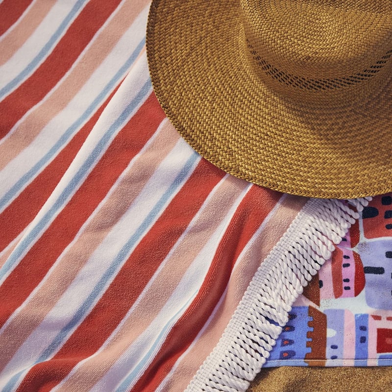 Velour Ocean Stripe Red Beach Towel
