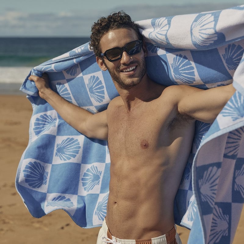 Velour Blue Shell Check Beach Towel