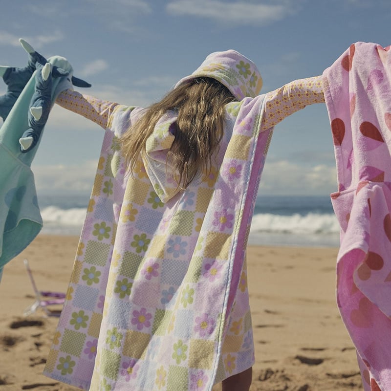 Floral Gingham Kids Hooded Beach Towel
