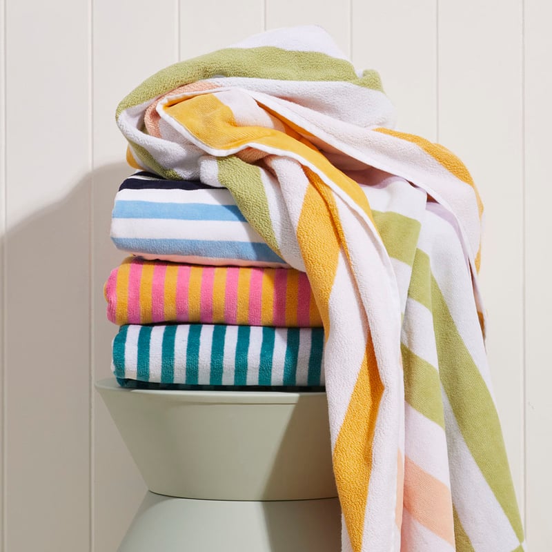 Velour Block Stripe Teal Beach Towel