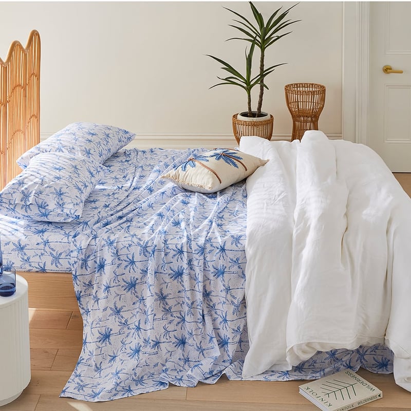 Ocean Palms Blue Printed Sheet Set