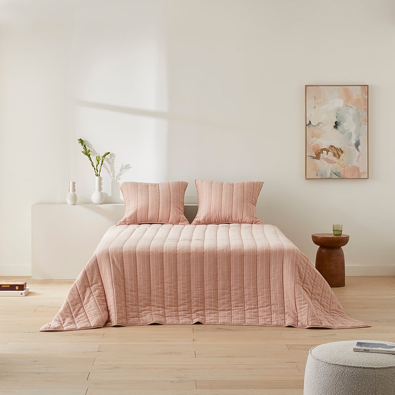Cove Sky Blue Stripe Quilted Coverlet Separates