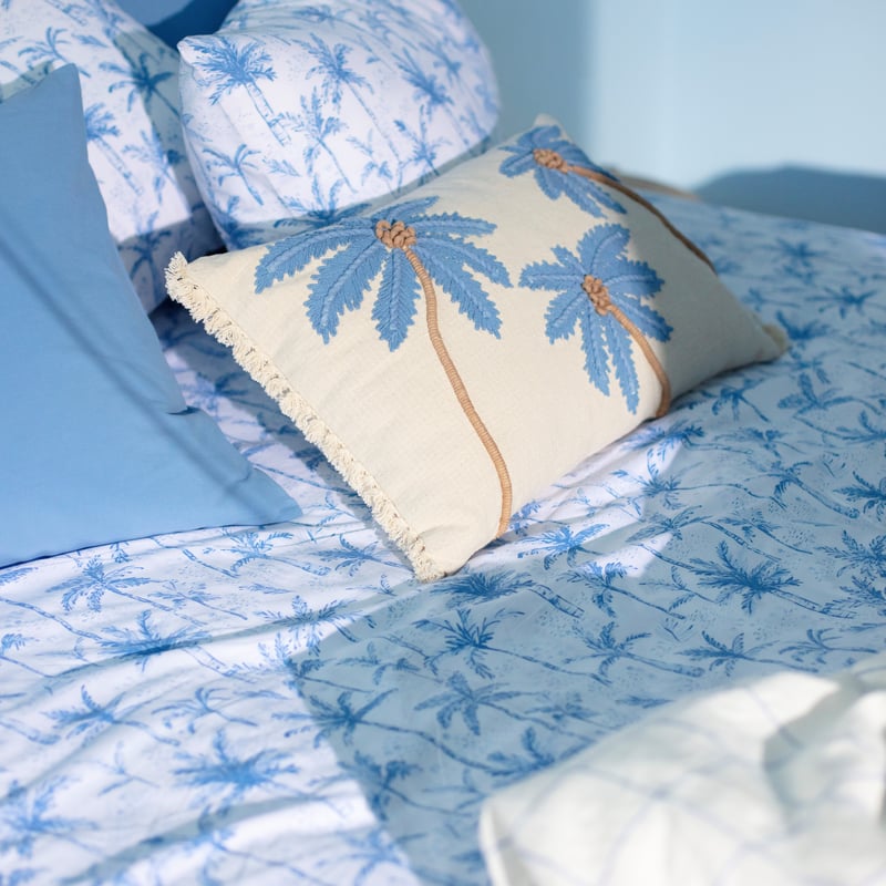 Ocean Palms Blue Printed Sheet Set