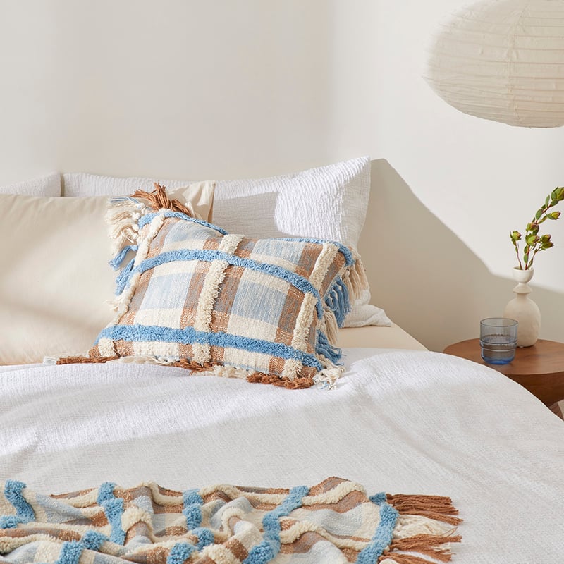 Ani Natural & Blue Check Cushion