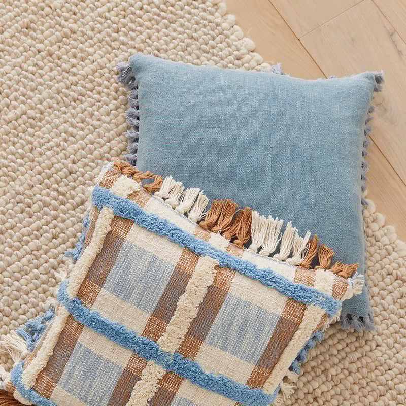 Ani Natural & Blue Check Cushion