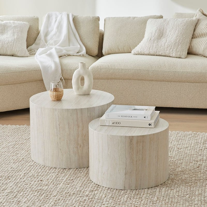 Nora Faux Travertine Coffee Table Set