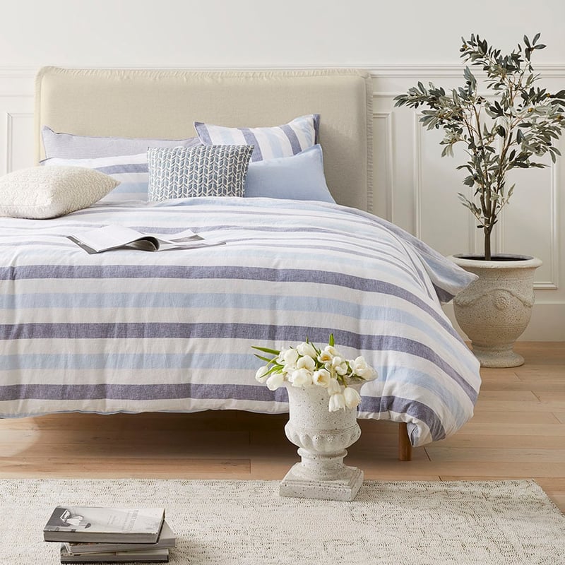 Vintage Washed Linen Cotton Atlantic Stripe Blue Pillowcases