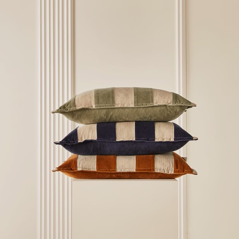 Bombay Deep Tobacco Stripe Velvet Cushion
