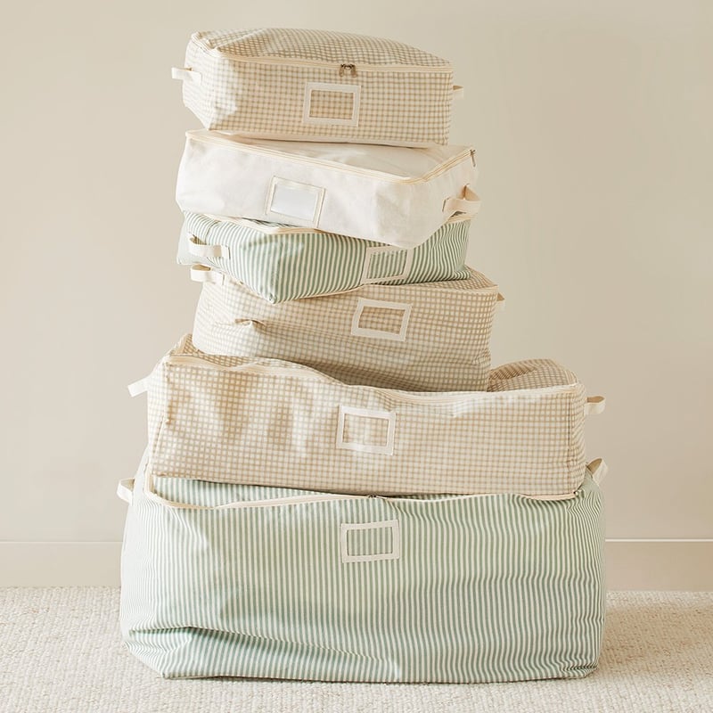 Green Pinstripe Storage Bags