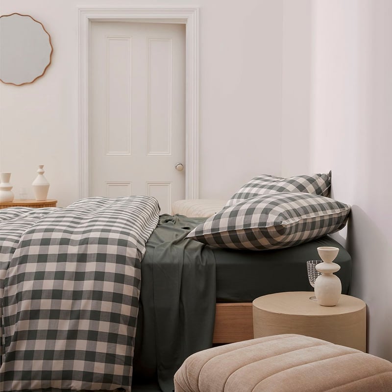 Bamboo Linen Cypress Check Quilt Cover Separates