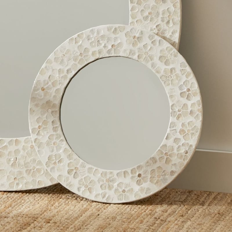Capiz Ivory Small Daisy Round Mirror