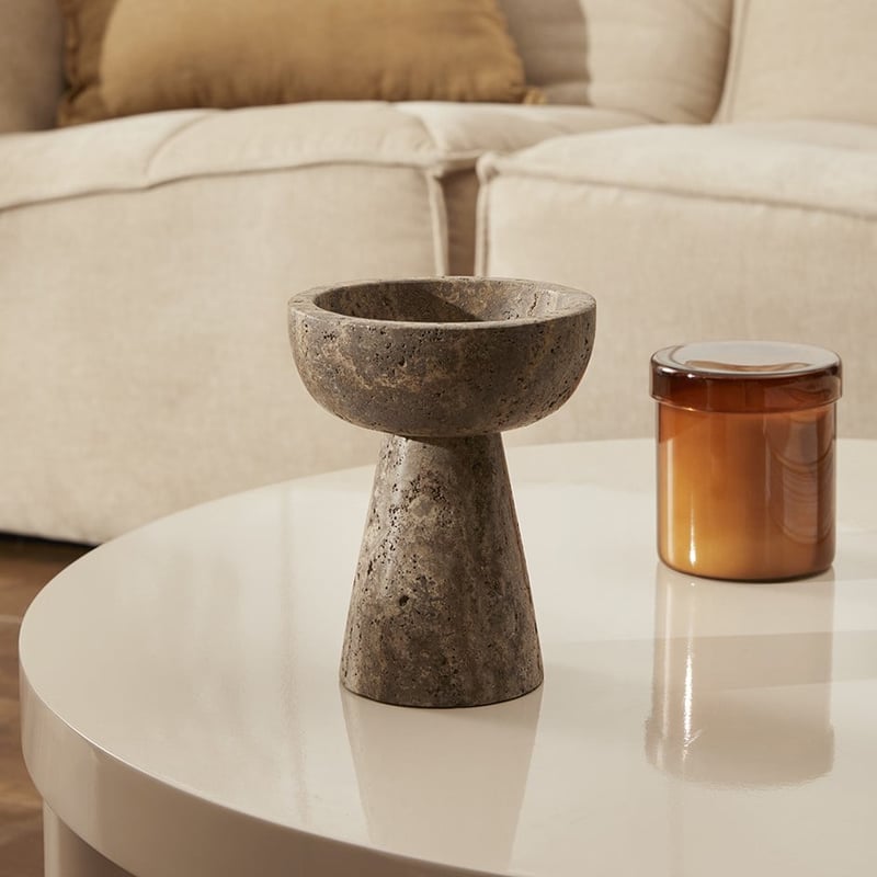 Elba Marble Grey Travertine Footed Bowl