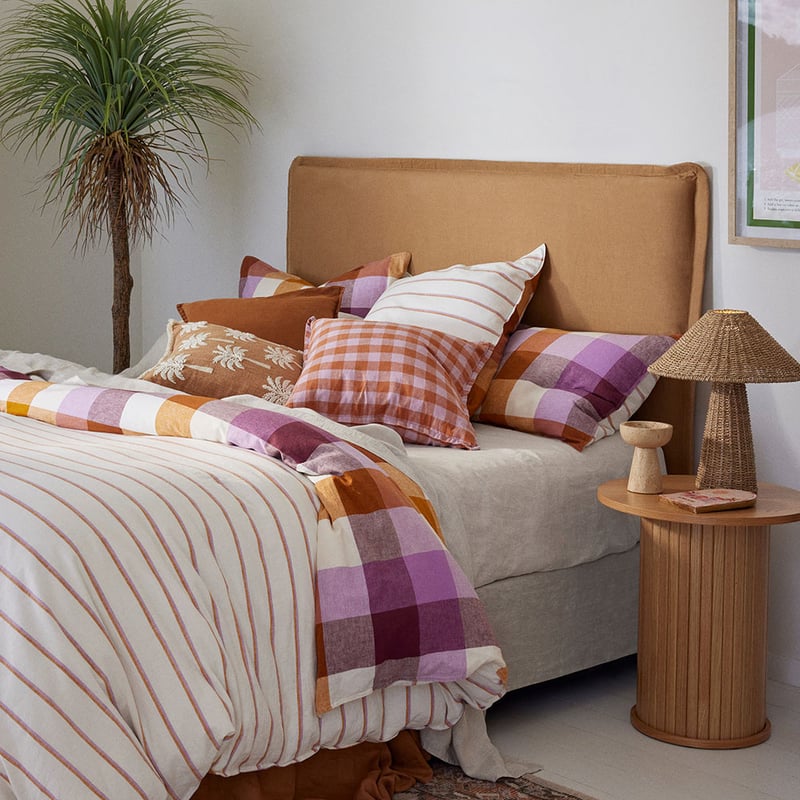Vintage Washed Linen Cotton Grape Check Quilt Cover Set + Separates