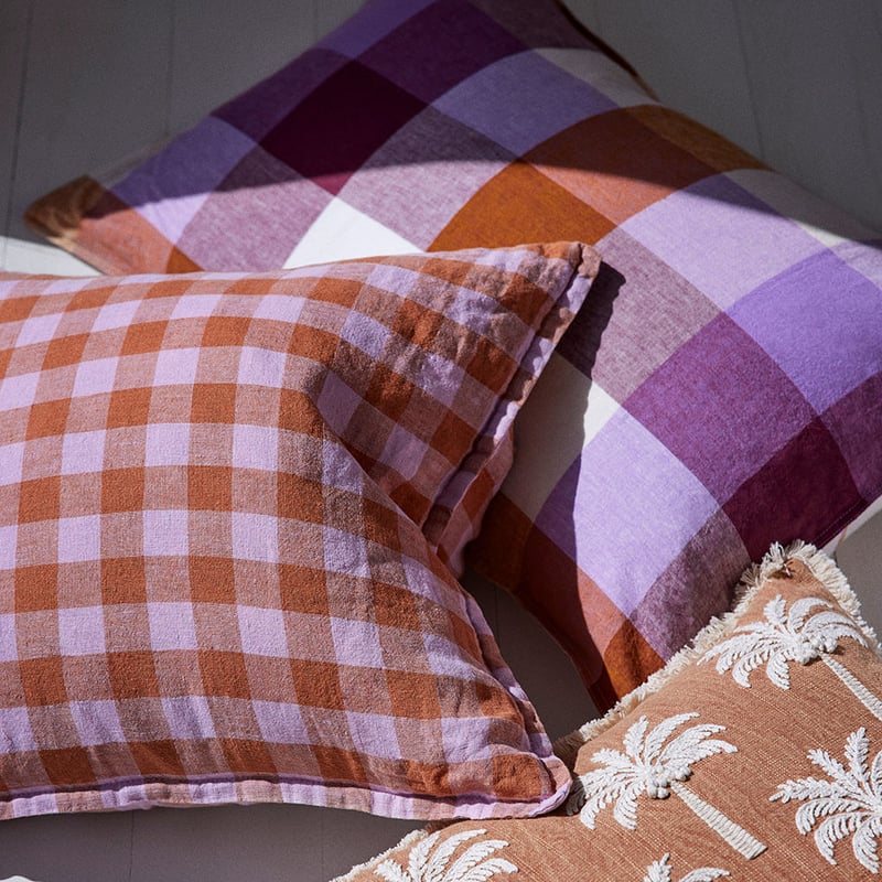 Vintage Washed Linen Cotton Grape Check Quilt Cover Set + Separates