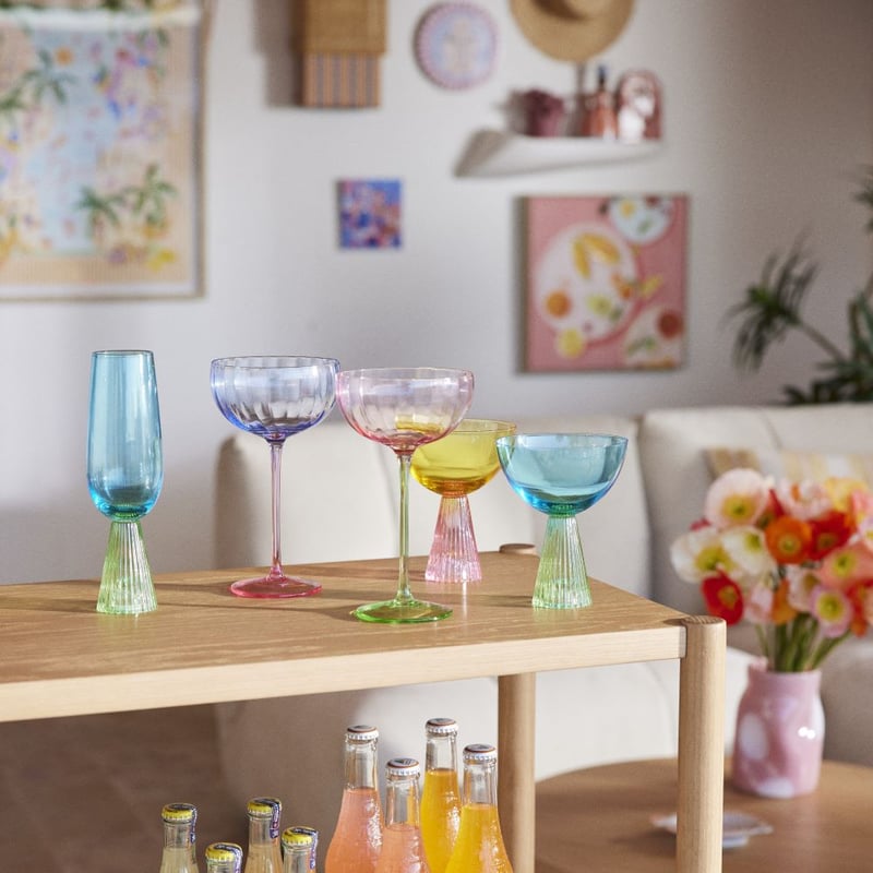 Retro Yellow & Pink Coupe Glass Pack of 2