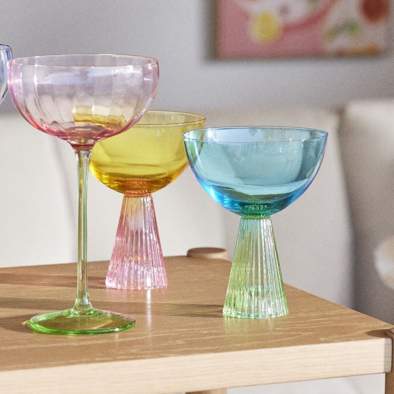 Retro Yellow & Pink Coupe Glass Pack of 2