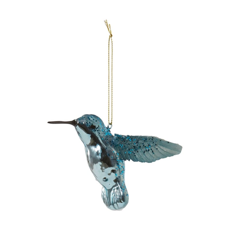 Luxe Hummingbird Blue Antiqued Glass Decoration