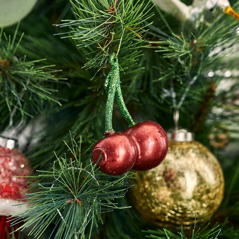 Christmas Fun Cherries Antiqued Glass Decoration