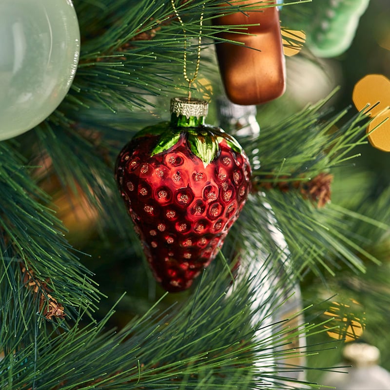 Christmas Fun Strawberry Antiqued Glass Decoration
