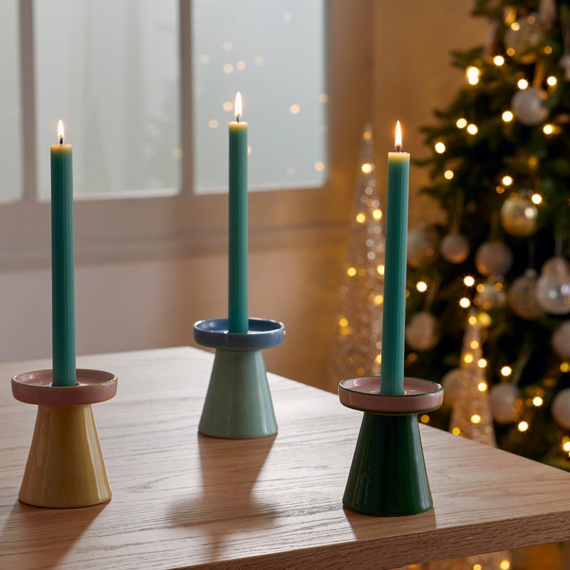 Christmas Green Taper Candles Pack of 3