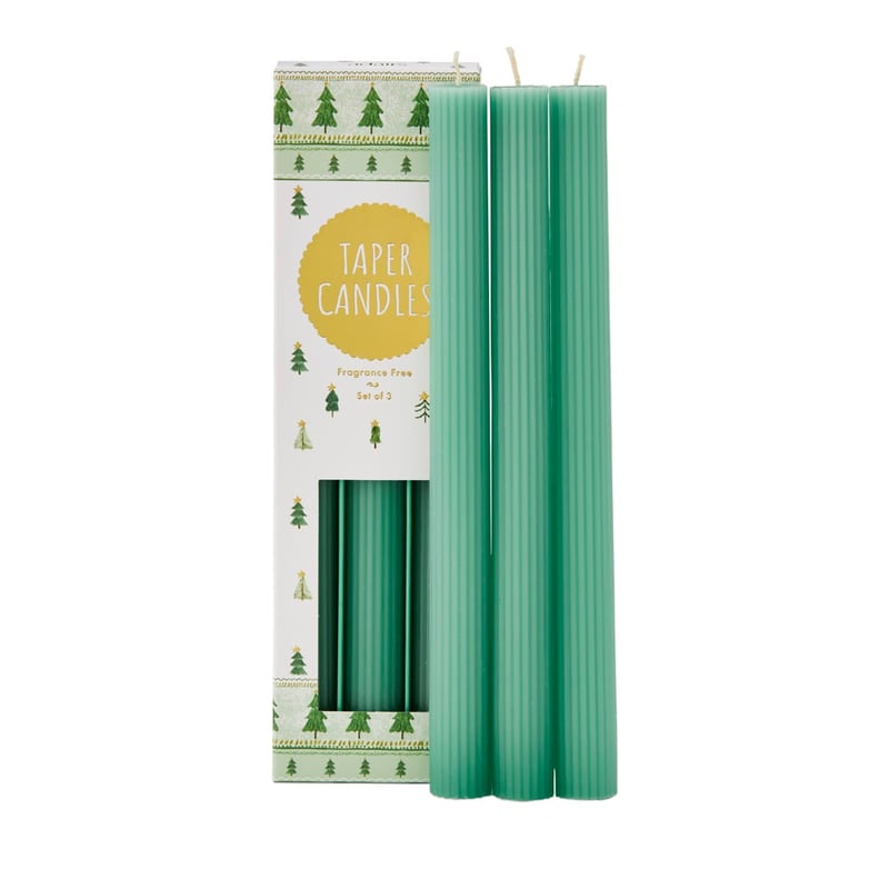 Christmas Green Taper Candles Pack of 3