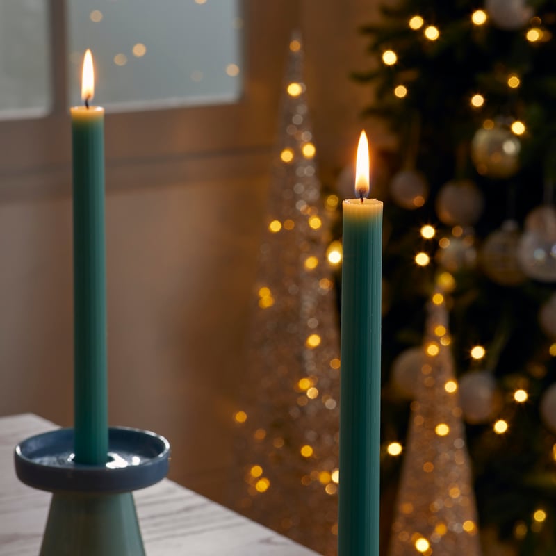Christmas Green Taper Candles Pack of 3