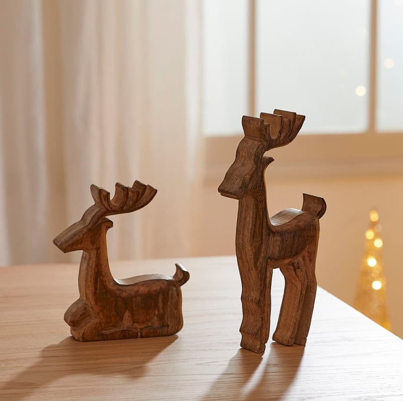 Carved Natural Standing Timber Reindeer