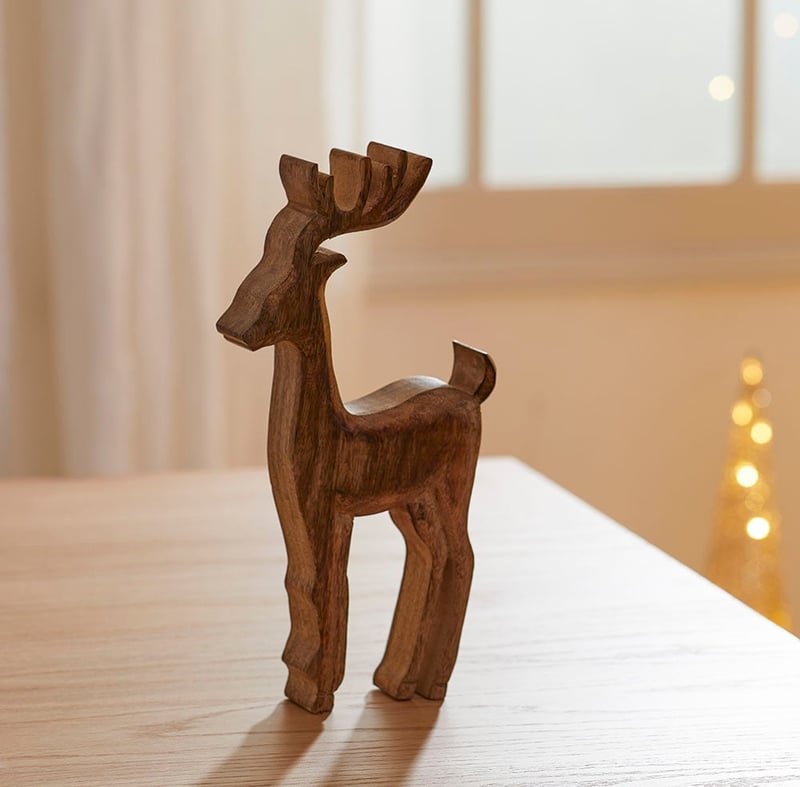 Carved Natural Standing Timber Reindeer