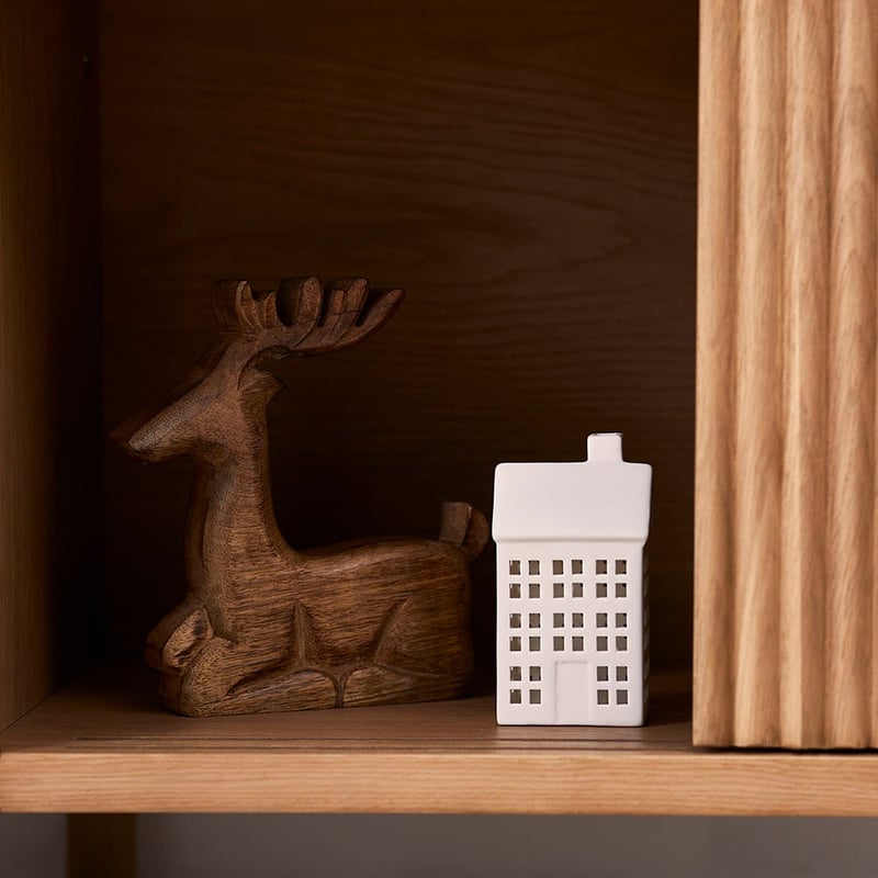 Carved Natural Sitting Timber Reindeer