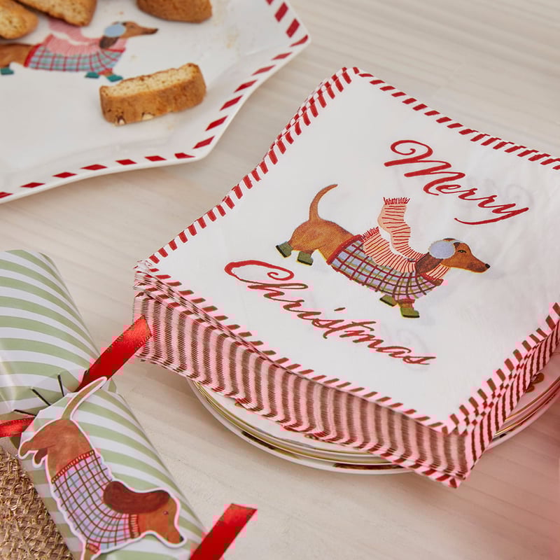 Festive Dashing Dachshunds Multi Paper Napkins Pack of 40