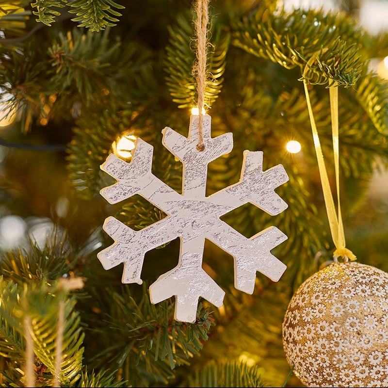Hanging Silver Timber Snowflake
