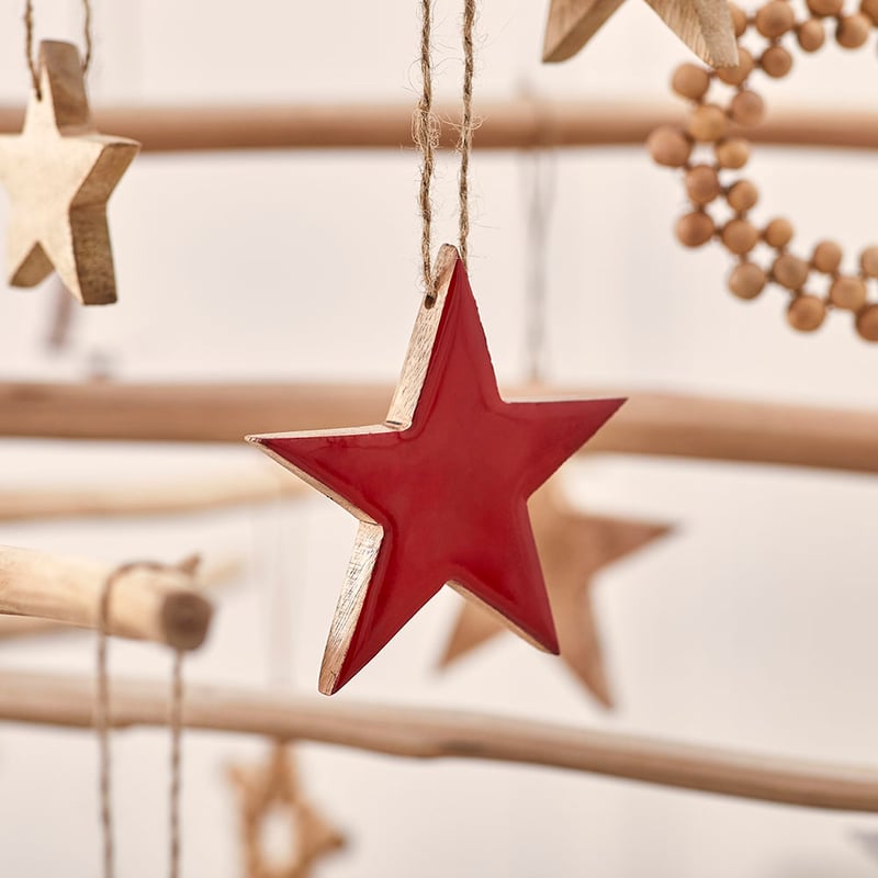 Hanging Natural Red Timber Star