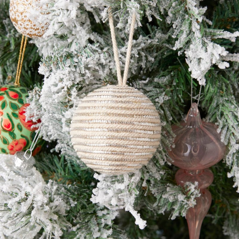 Metallic Natural and Silver Stripe Bauble