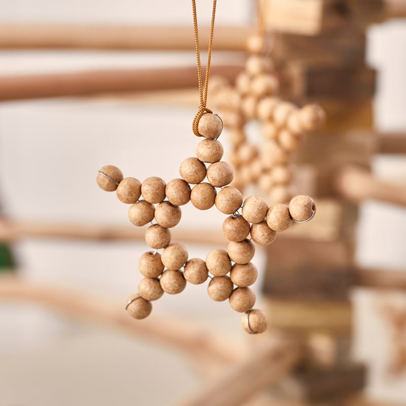 Beaded Natural Wooden 5 Point Star Ornament