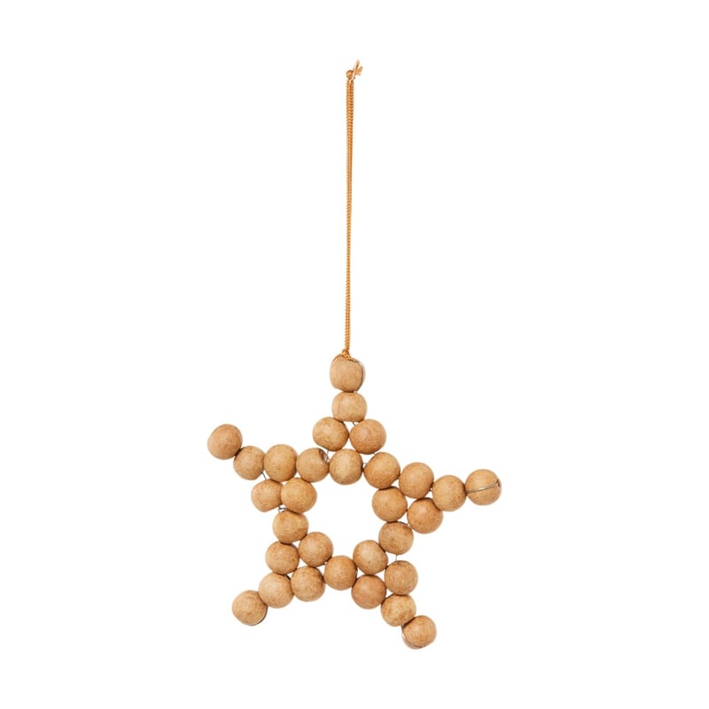 Beaded Natural Wooden 5 Point Star Ornament