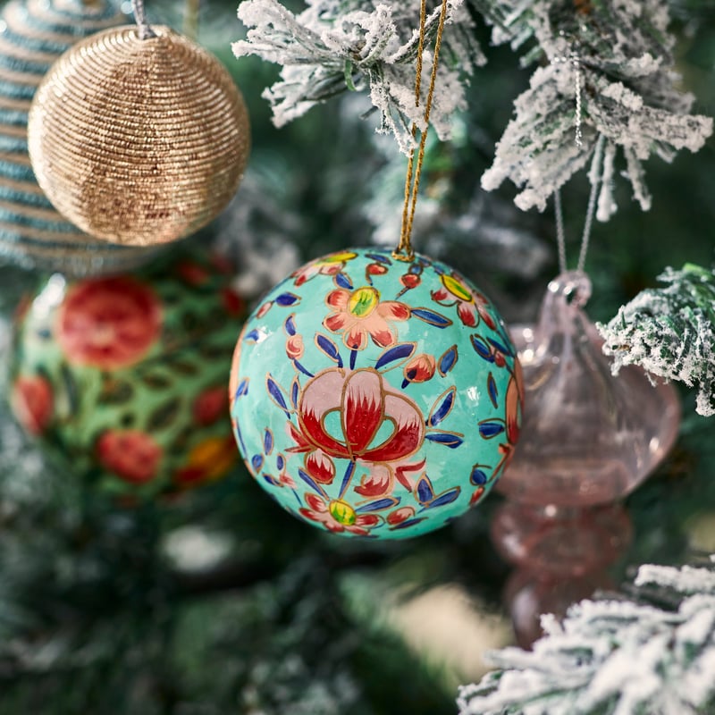 Luxe Light Blue & Pink Artisanal Papier Mache Bauble